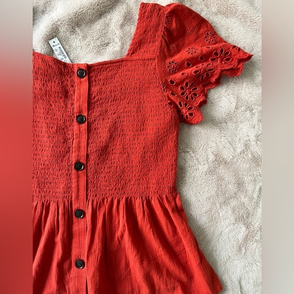 NWT Madewell Lucie Eyelet Smocked Top Red Orange Size S - Picture 7 of 12